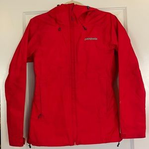 Red Patagonia rain jacket